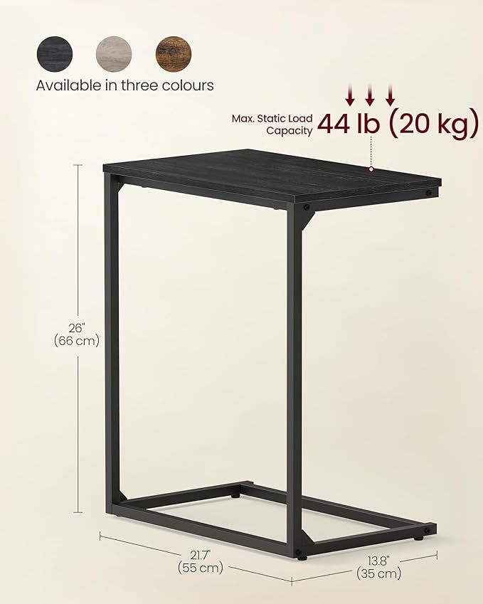 VASAGLE C Shape End Table, Small Coffee Table For Couch Or Sofa, Industrial Side Table In Living Room, Bedroom, 13.8 x 21.7 x 26 Inches, Ebony Black ULNT052B56