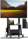 Rolling TV Stand with Power Outlet, Mobile TV Stand on Wheels for 32-75 inch TV, Height Adjustable Portable Black TV Cart, Holds up to 130LBS, Vesa 600×400mm