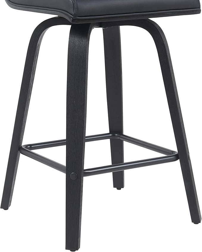 Armen Living Vienna Modern Swivel 26" Counter Height Barstool with Black Faux Leather and Black Wood Finish