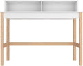 Manhattan Comfort Bowery 47 Inch Mid Century Modern Home Office Desk, Study Table or Entryway Furniture with 2 Cubbies and Rustic Wood Base, White/Oak