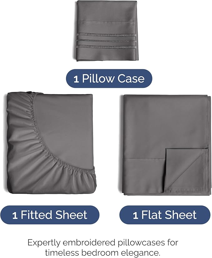 Twin XL Size 3 Piece Sheet Set - Comfy Breathable & Cooling Bed Sheets Set - Hotel Luxury Bedding for Women, Men, Kids, Teens, Boys & Girls - Deep Pockets, Soft, Wrinkle Free - Oeko-Tex - Dark Grey