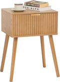 Fluted Nightstand, Small Bedside Table with Storage Drawer, Accent End Table Living Room for Bedroom and Small Space, Brown