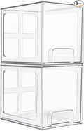 Vtopmart 2 Pack Stackable Storage Drawers, 6.6''Tall Acrylic Bathroom Makeup Organizers,Clear Plastic Storage Bins For Vanity, Undersink, Kitchen Cabinet,Pantry Organization and Storage