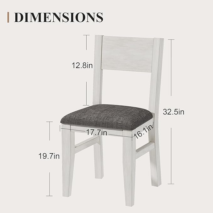 Solid Wood Dining Chairs Set of 2, Farmhouse Kitchen Chairs with Upholstered Cushion, Easy Assembly for Dining Room, Kitchen, Washed Gray