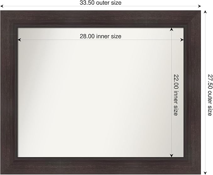 Amanti Art Brown Bathroom Mirror for Over Sink, 28x34 Sloped Espresso Rectangle Vanity Mirror, Large Modern Contemporary Frame, Hangs Horizonally and Vertically, Bathroom Wall Decor, Non-Beveled Edge