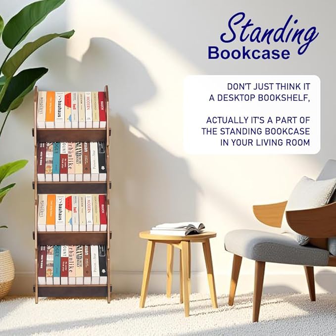 2 Pack Desktop Bookshelf, Stackable Book Organizer with Handle, Storage Rack for CD/Magazine/File Folder, Portable Small Bookshelf for Study, Living Room, Kid's Room, No Nails, Medium Size