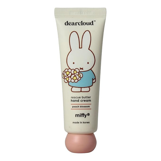 dearcloud Miffy Rescue Butter Hand Cream – Ultra Repair for Dry, Cracked Hands with Shea Butter, Vitamin E & F – Korean Hand Cream - 1.69 fl oz (Peach Blossom)