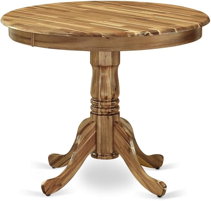 East West Furniture ANEL5-ANA-05 5 Piece Kitchen Table Set for 4 Includes a Round Dining Room Table with Pedestal and 4 Grey Linen Fabric Upholstered Parson Chairs, 36x36 Inch, Natural