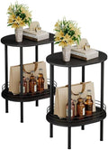Round Side Table Set of 2,Bedside Table with Storage, Morden Round Nightstand, Samll Side Table for Living Room，Bathroom，Bedroom, Nursery, Laundry, Black