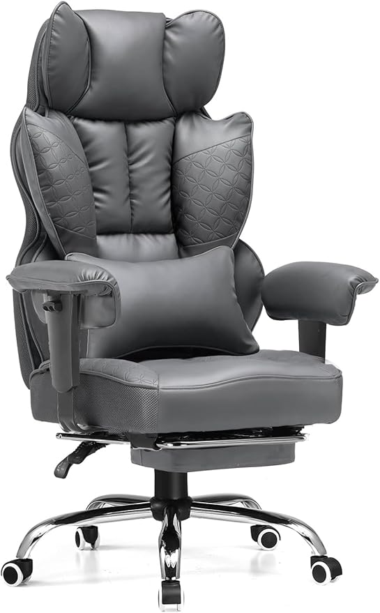 GTRACING Big and Tall Gaming Chair 400lbs Heavy Duty Office Chair with Foot Rest & Ergonomic Pocket Spring Lumbar Support, High Back 3D Saddle Shaped Cushion for Back Pain Relief, Grey