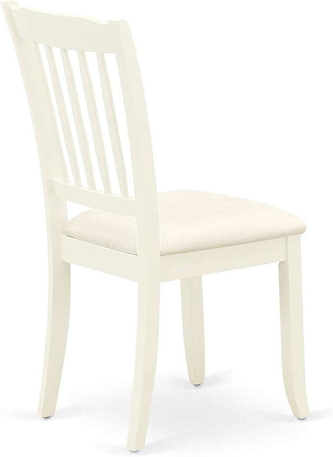 East West Furniture SUDA5-LWH-C 5 Piece Kitchen Table Set for 4 Includes a Round Dining Room Table with Dropleaf & Shelves and 4 Linen Fabric Upholstered Chairs, 42x42 Inch, Linen White