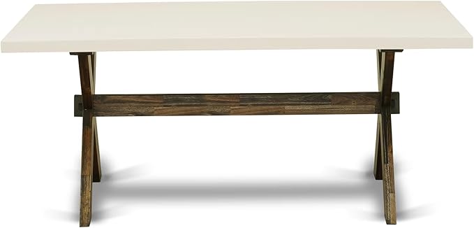 East West Furniture X727VE703-7 7 Piece Modern Dining Table Set Consist of a Rectangle Wooden Table with X-Legs and 6 Brown Linen Fabric Upholstered Parson Chairs, 40x72 Inch, Multi-Color