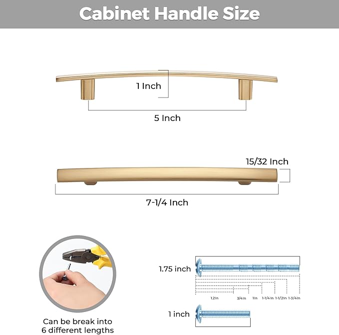 5 Pack Cabinet Handles 5" Hole Center - Curved Cabinet Pulls Champagne Bronze Drawer Pulls for Kitchen Cupboard Solid Handles for Dresser Drawer Arch Closet Hardware