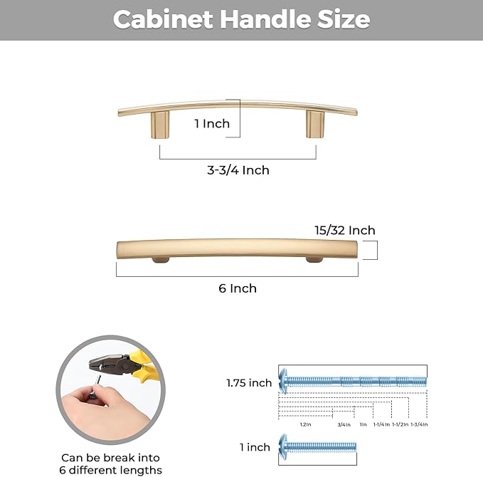 25 Pack Cabinet Handles 3.75" Hole Center - Curved Cabinet Pulls Champagne Bronze Drawer Pulls for Kitchen Cupboard Solid Handles for Dresser Drawer Arch Closet Hardware