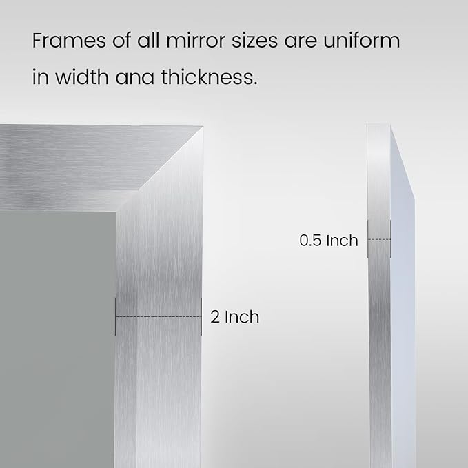 Amorho 22x30 Inch Bathroom Mirror Silver, Thick Metal Framed Wall Mirrors for Over Sink, Brushed Nickel Mirror Perfect for Bedroom, Living Room, Entryway, Rectangle (Horizontal/Vertical).