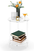Clear Acrylic Round Side Table for Small Spaces, Acrylic Clear Coffee/End/Bedside Table,2-Tier Acrylic Nightsand/Furniture for Living Room, Bedroom, Bathroom, Garden, Office