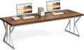 LITTLE TREE 78.7 Inch Large Executive Desk, Modern Computer Office Desk, Wooden Writing Desk Study Table for Home Office, Rustic Brown-White