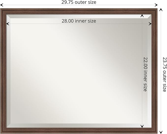 Amanti Art Brown Wall Mirror 24x30 Florence Medium Brown Rectangle Bathroom Mirror for Wall Decor Living Room, Large Casual Frame, Hangs Horizonally and Vertically, Bathroom Decor, Beveled Edge