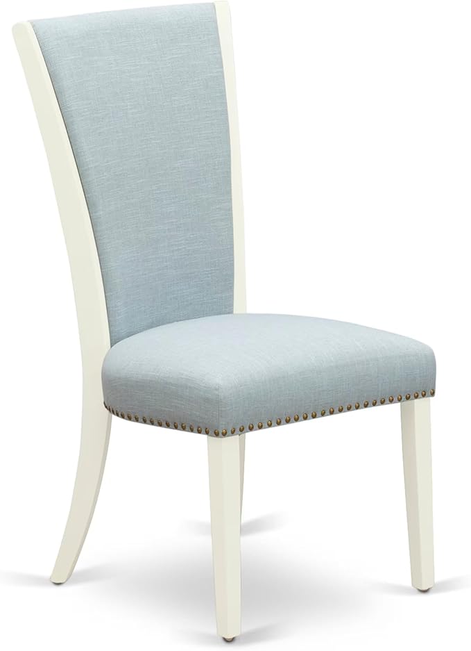 East West Furniture V097VE215-7 7 Piece Dining Table Set Consist of a Rectangle Dining Room Table with V-Legs and 6 Baby Blue Linen Fabric Upholstered Chairs, 40x72 Inch, Multi-Color