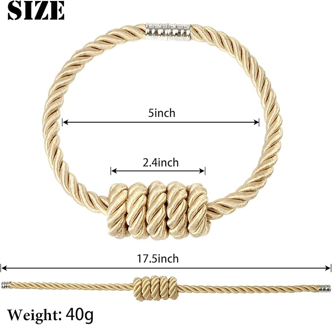 BEL AVENIR Magnetic Curtain Tiebacks, Decorative Drapery Holdbacks Modern Woven Tie-Backs with Exquisite Knot (Gold, 6 Pack)