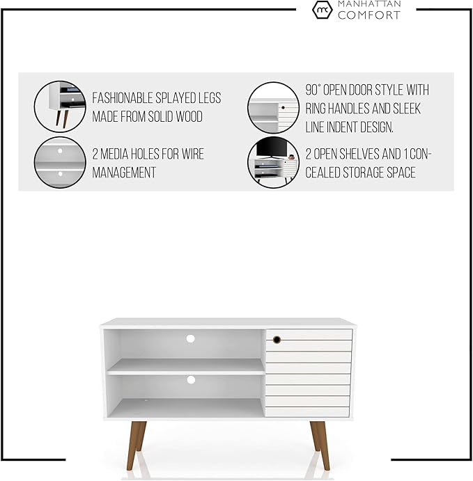 Manhattan Comfort Liberty Mid Century Modern TV Stand for Televisions up to 46 Inches, Bedroom and Living Room Entertainment Center with Storage, Shelves, and Cabinet, 43" Wide, Brown/3d Print