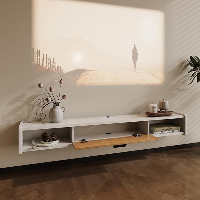 47'' Floating TV Stand,Wall Mounted TV Console,Floating TV Cabinet,Under TV Shelf for Bedroom Living Room(White)