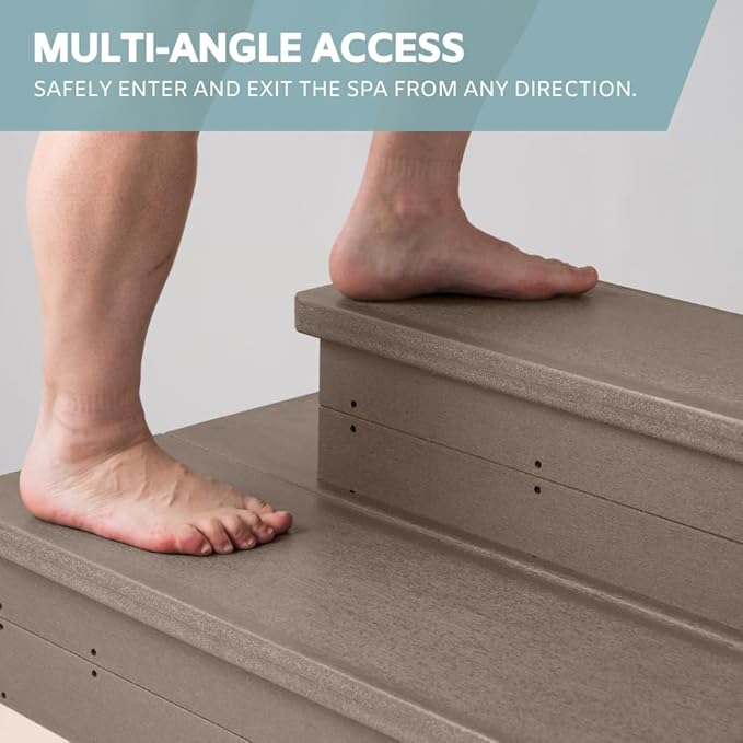 Heavy Duty Hot Tub Steps with Storage - Waterproof, Non-Slip & No Maintenance - Large 700LBS Capacity - Multi Angle Access - Ideal for Spa Steps, Hot Tub Stairs - Brown Spa Step for Outdoor