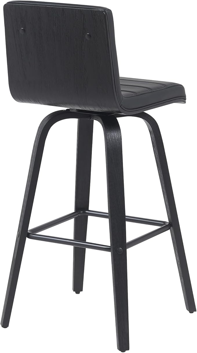 Vienna Modern Swivel Bar Height Stool with Black Faux Leather Seat and Black Brushed Wood Frame Set of 2