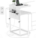 Vagusicc C Shaped End Table with Charging Station, Adjustable Height Side Table for Couch, Sofa Table Laptop Couch Side Tables, Slide Under Sofa TV Tray Arm C Tables for Living Room Bedroom, White