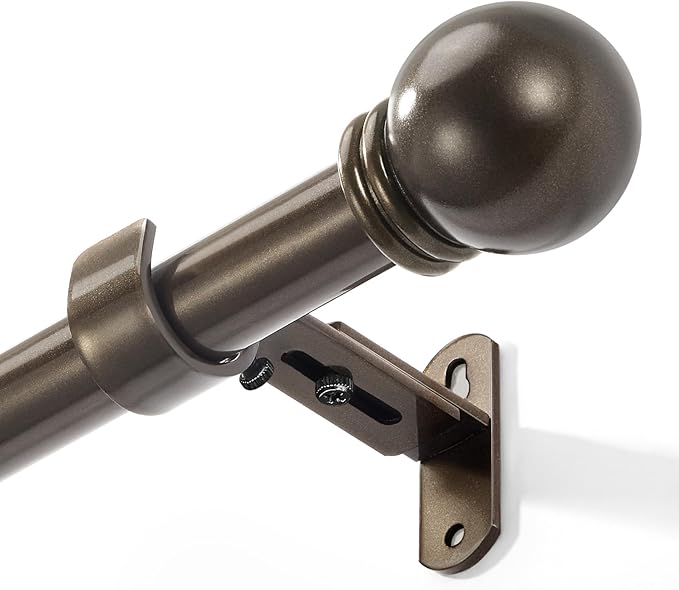 Curtain Rods for Windows 16 to 150 Inches, Curtain Rod Max Adjustable Length of 160 IN, 1" Diameter Drapery Rods Round Finials, Brown, Pack of 1