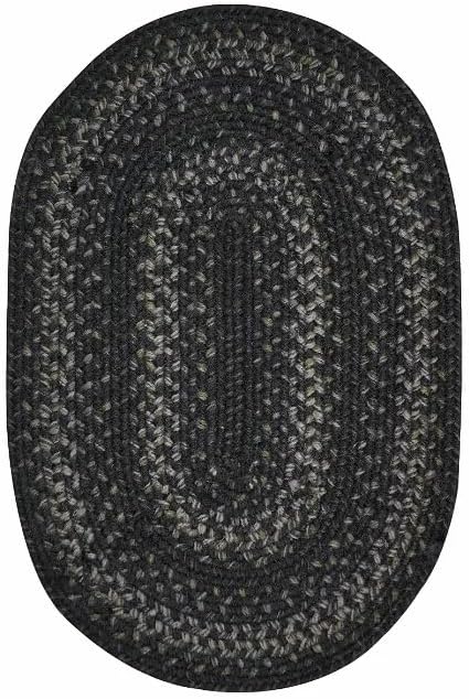 Homespice Jet Black Oval Woven Rug 5x8' – Primitive Braided Area Rugs for Dining Room and Living Room