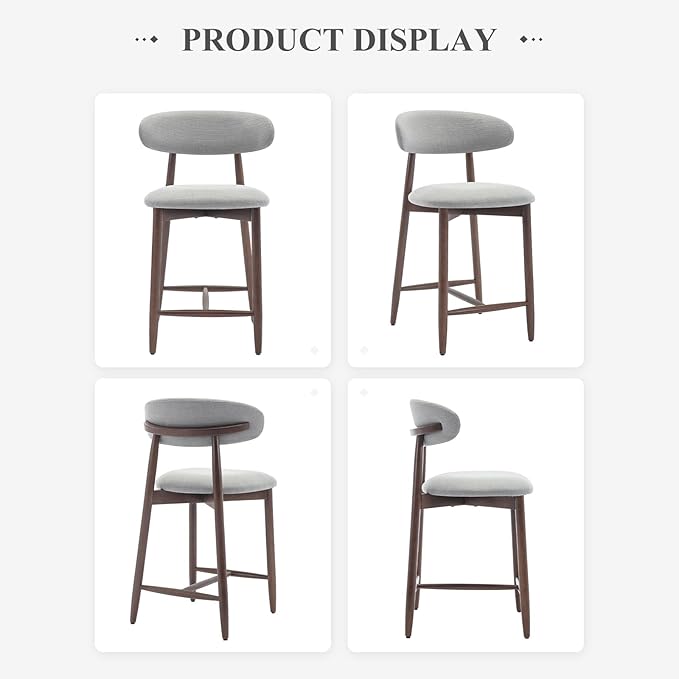 COLAMY Bar Stools Set of 2, Counter Height Bar Stools, Upholstered Counter Stools with Wood Legs for Kitchen Island Dining Room Bar, Light Grey