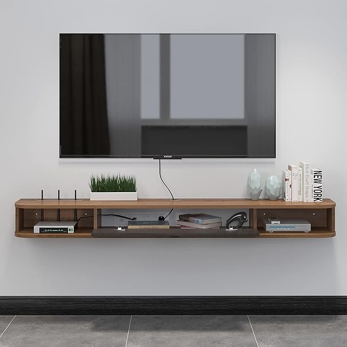 Pmnianhua Floating TV Shelf, 55'' Wall Mounted TV Stand Floating TV Console Media Entertainment Under TV Shelf for Bedroom Livingroom (Walnut)