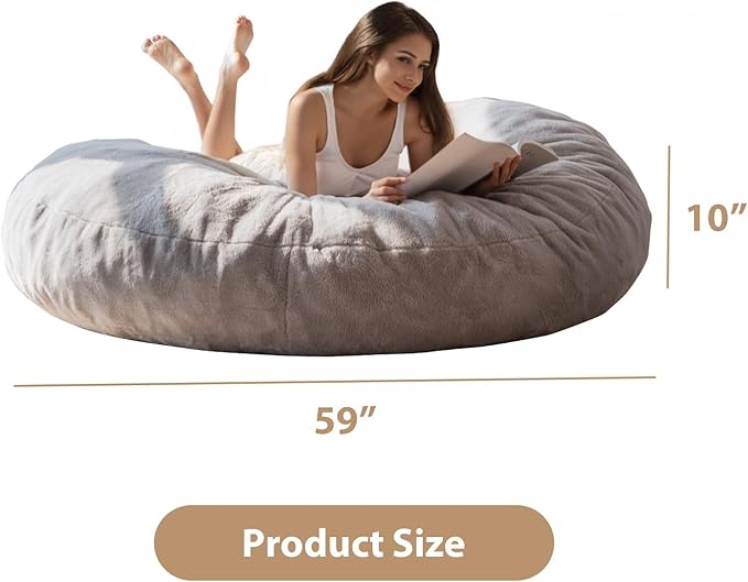 BYBYME 3 in 1 Bean Bag Chair, Convertible Chair Folds from Bean Bag to Lounger, High-Density Foam Filling, Faux Fur Big Sofa Bed, Giant Bean Bag Chair Bed for Adults