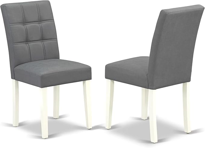 East West Furniture DOAS5-LWH-41 5 Piece Kitchen Table Set Includes A Dinner Table and 4 Platinum Gray Polyester Fabric Person Chairs with Stylish Back- Linen White Finish