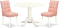 East West Furniture DLAS3-WHI-42 3 Piece Dining Table Set consists A Dinner Table and 2 Beige Red Polyester Fabric Parson Kitchen Chairs with Stylish Back- Linen White Finish