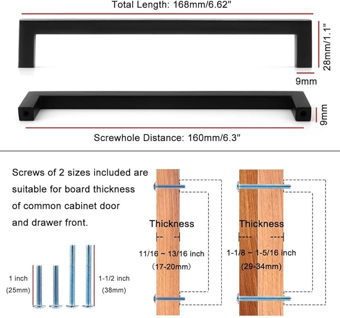 KOOFIZO 20-Pack Solid Square Bar Cabinet Handle - Chrome Furniture Pull, 6.3 Inch/160mm Screwhole Distance for Kitchen Cupboard Door, Bedroom Dresser Drawer, Bathroom Wardrobe Hardware