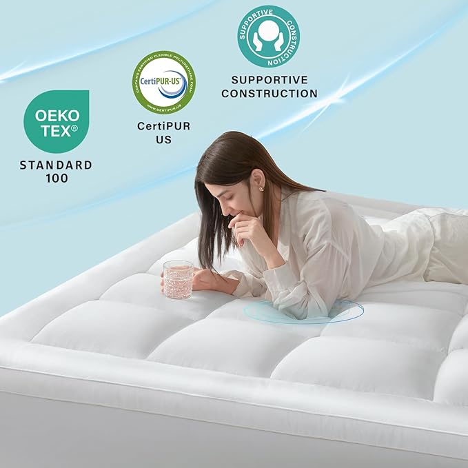 Anluoer King Mattress Topper, Memory Foam Pillow Top Mattress Topper for Back Pain, Extra Thick Breathable Mattress Pad with 8-21" Deep Pocket, 78x80 Inches, White