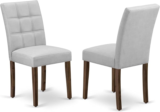 East West Furniture DLAS3-AWA-27 3 Piece Mid Century Modern Dining Set contain A Wood Table and 2 Light Gray Polyester Fabric Mid Century Modern Dining Chairs, Antique Walnut