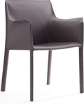 Manhattan Comfort Paris Modern Saddle Leather Dining Chairs, Metal Frame, Comfortable Padded Seat, Fully Assembled Armchair Accent Furniture, Set of 2, Grey
