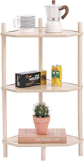 LITA Modern Wood Side Table, Triangular Accent End Table Plant Night Stand with Magazine Storage for Bedroom, Living Room, Bathroom, Natural, 3- Tier
