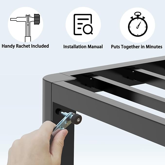 FUIOBYVV 16 Inch Twin XL Bed Frame with Rounded Corner and Headboard Hole Mattress Retainers 3500 LBS Metal Heavy Duty Steel Slats Support No Box Spring Needed Platform Noise Free Easy Assembly