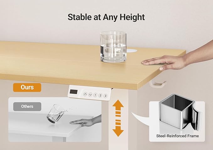 Seang Electric Standing Desk Adjustable Height, 48 x 24 Inch Sit Stand Desk with T-Shaped Frame, 3 Memory Presets & Cable Management for Home Office Computer Workstation, White Frame/Nature Top