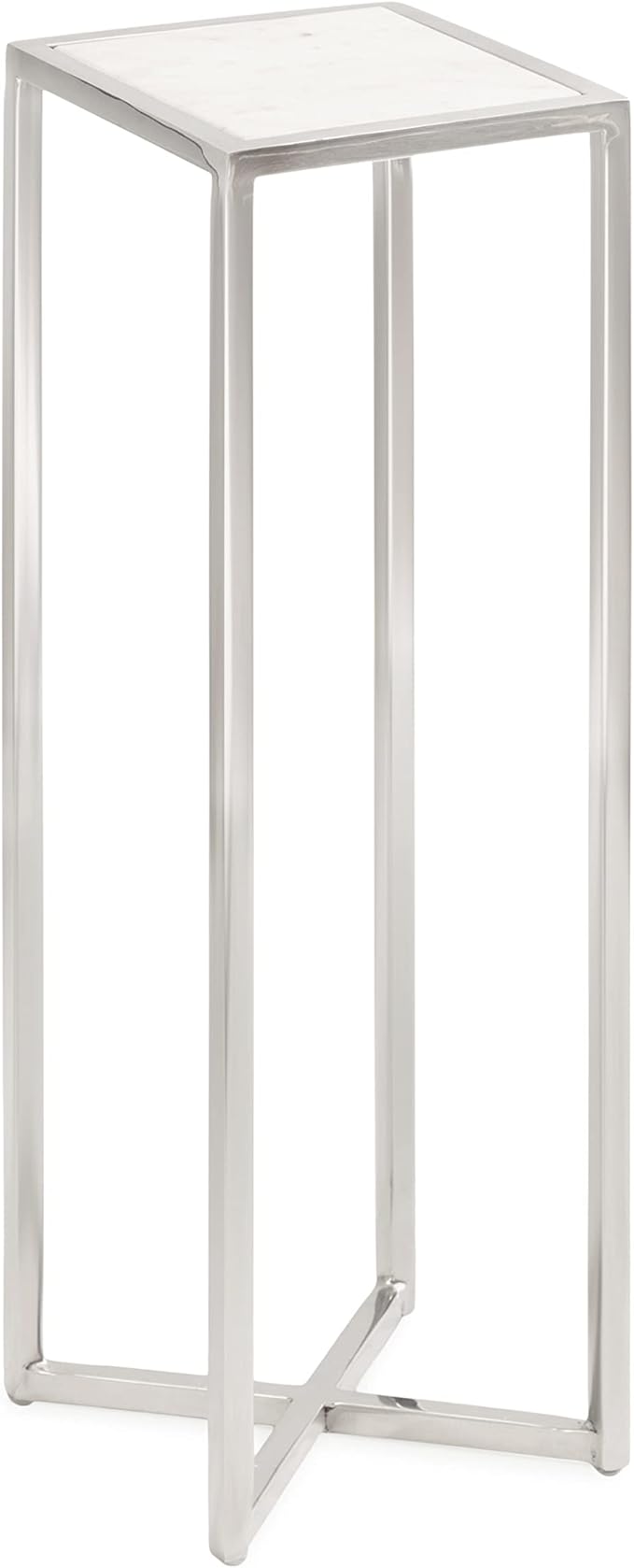Kate and Laurel Jaspur Modern Glam Drink Table, 7 x 7 x 21, White and Silver, Decorative Metal and Marble Accent Martini Cocktail Table for Display and Storage