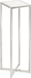 Kate and Laurel Jaspur Modern Glam Drink Table, 7 x 7 x 21, White and Silver, Decorative Metal and Marble Accent Martini Cocktail Table for Display and Storage