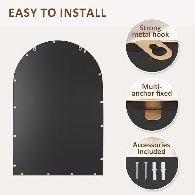 Arched Wall Mirror for Bathroom, 20"x30"-Ornate Decorative Bathroom Mirror with Beaded Metal Frame - Modern Distressed Hanging Wall Decor for Bedroom/Living Room/Entryway-Antique Gold Mirror