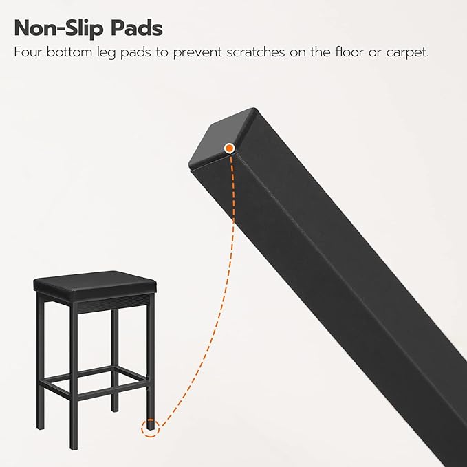 HOOBRO Bar Stools, Set of 4 Bar Chairs, 24.8-Inch Height Stools, Breakfast Bar Stools, Kitchen Stools, 2" Thick Upholstery, for Kitchen, Dining Room, Cafe, Bar Counter, Black BB21BYP401