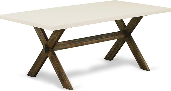 East West Furniture X727MZ716-6 6 Piece Dinette Set Contains a Rectangle Dining Table with X-Legs and 4 Dark Khaki Linen Fabric Parson Chairs with a Bench, 40x72 Inch, Multi-Color