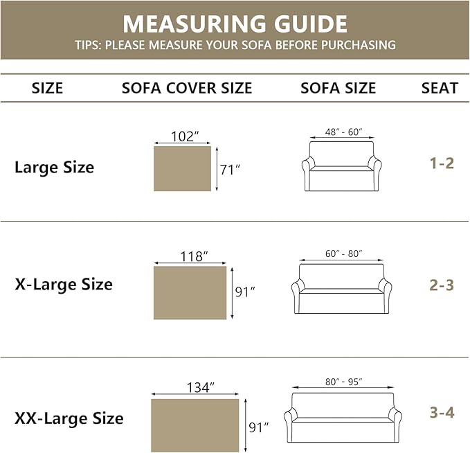 MYSKY HOME Khaki Sectional Sofa Covers Chenille Couch Cover for Dogs Solid Sofa Cover for 3 Cushion Couch Washable Couch Covers with Tassel Edge L Shape Sofa Throw Large Sofa Slipcover, 91" X134"