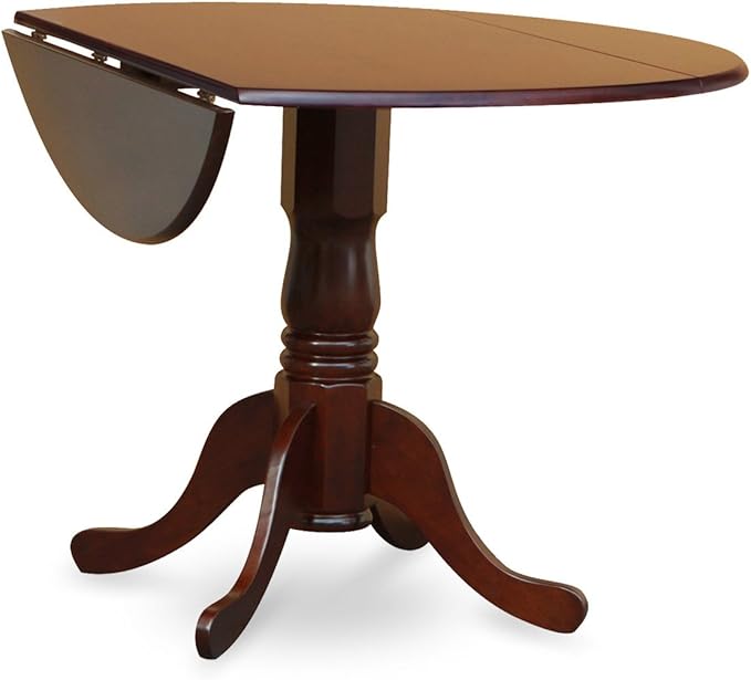 East West Furniture DLDR3-MAH-01 3 Piece Kitchen Table & Chairs Set Contains a Round Dining Room Table with Dropleaf and 2 Cream Linen Fabric Parson Dining Chairs, 42x42 Inch, Mahogany